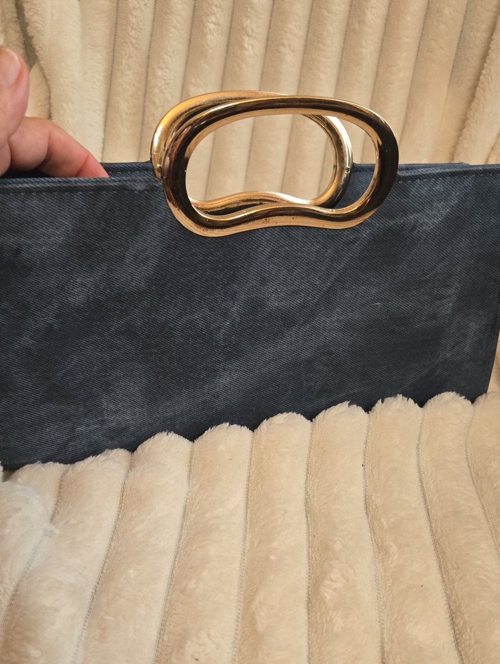 Elegant Blue Suede Handbag with Gold Handle